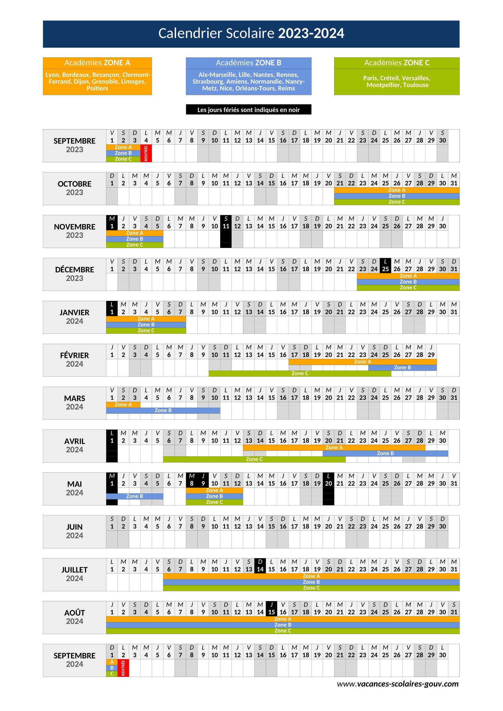 Vacances Scolaires BORDEAUX • Calendrier 20232024