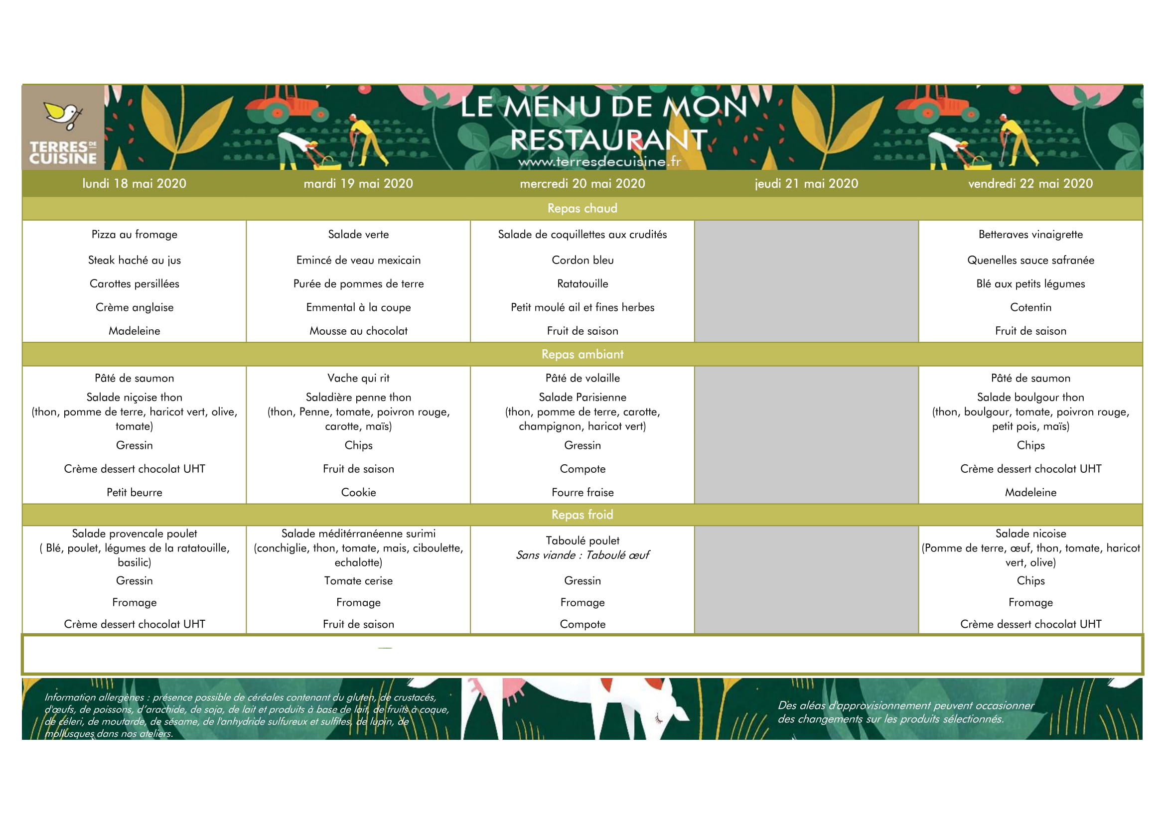 Menus reprise 2 semaines 2