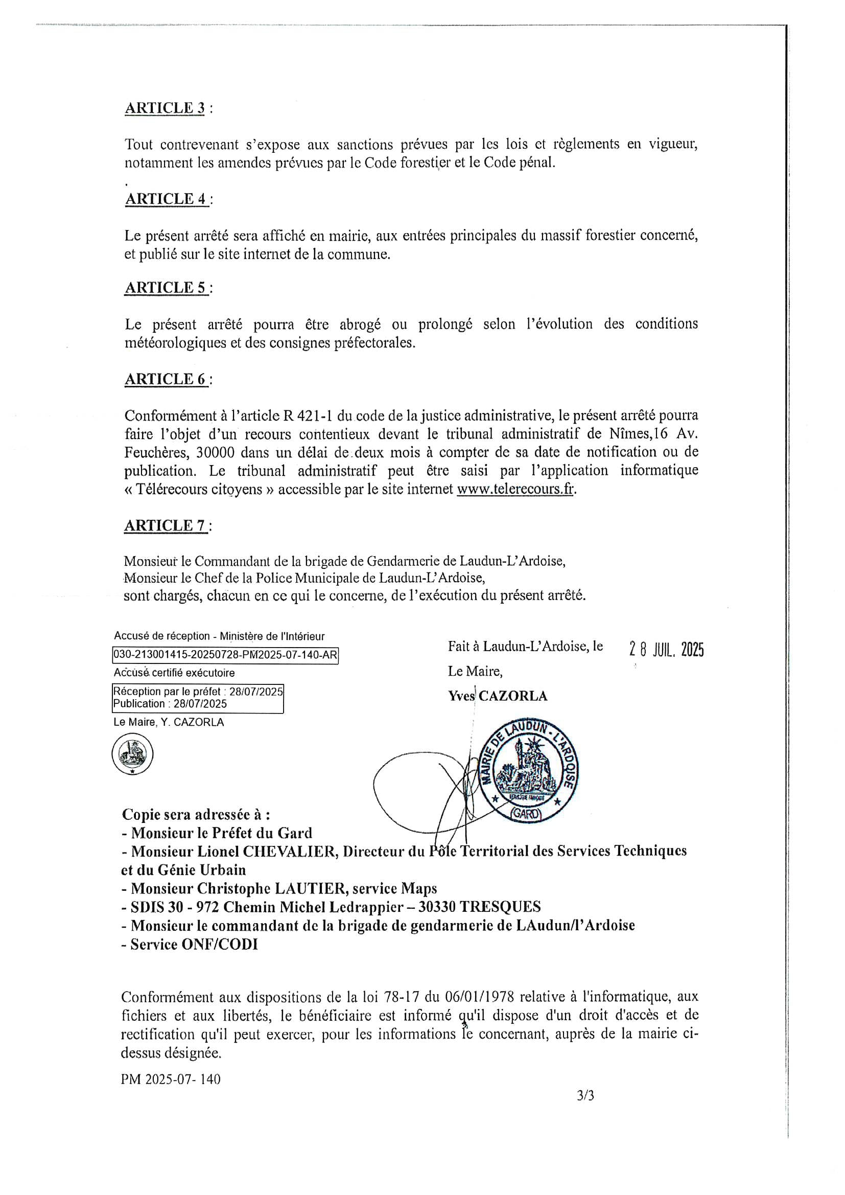 140 PM 2025 07 140 Restriction temporaire des activités massif forestier Plateau de Lacau camp de césar 3