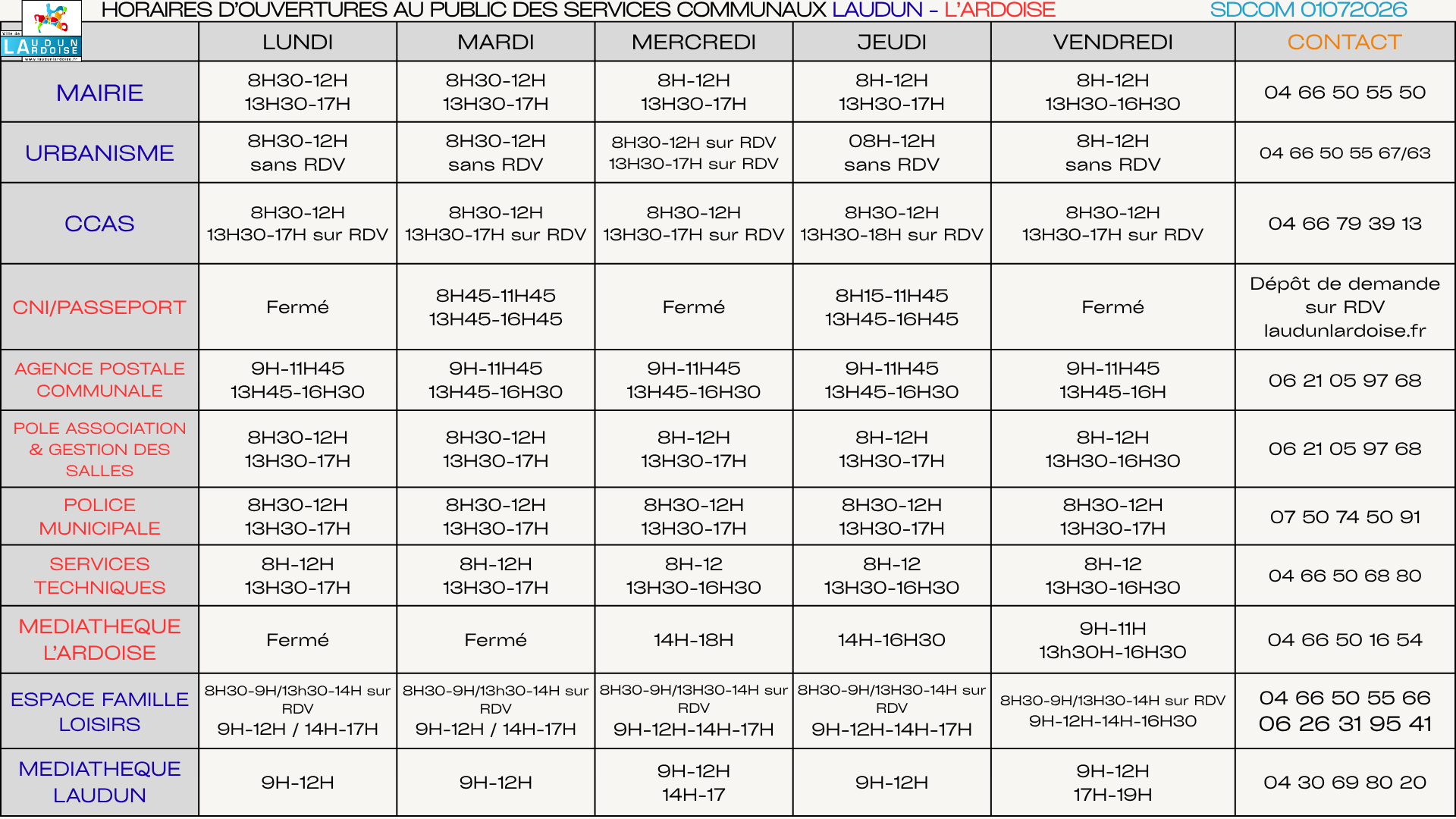HORAIRES PUBLICS 01072026