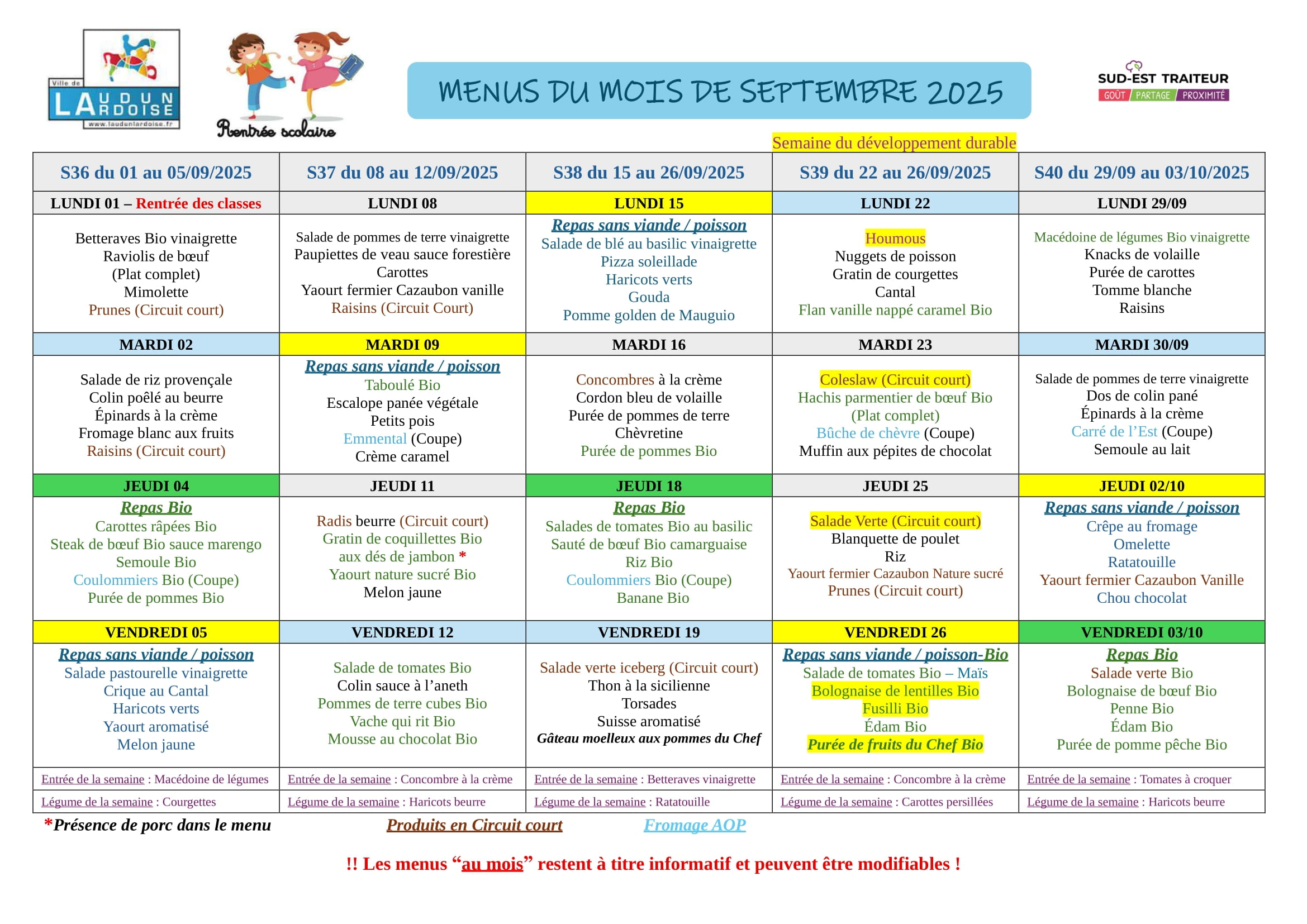 MENUS SEPTEMBRE 1