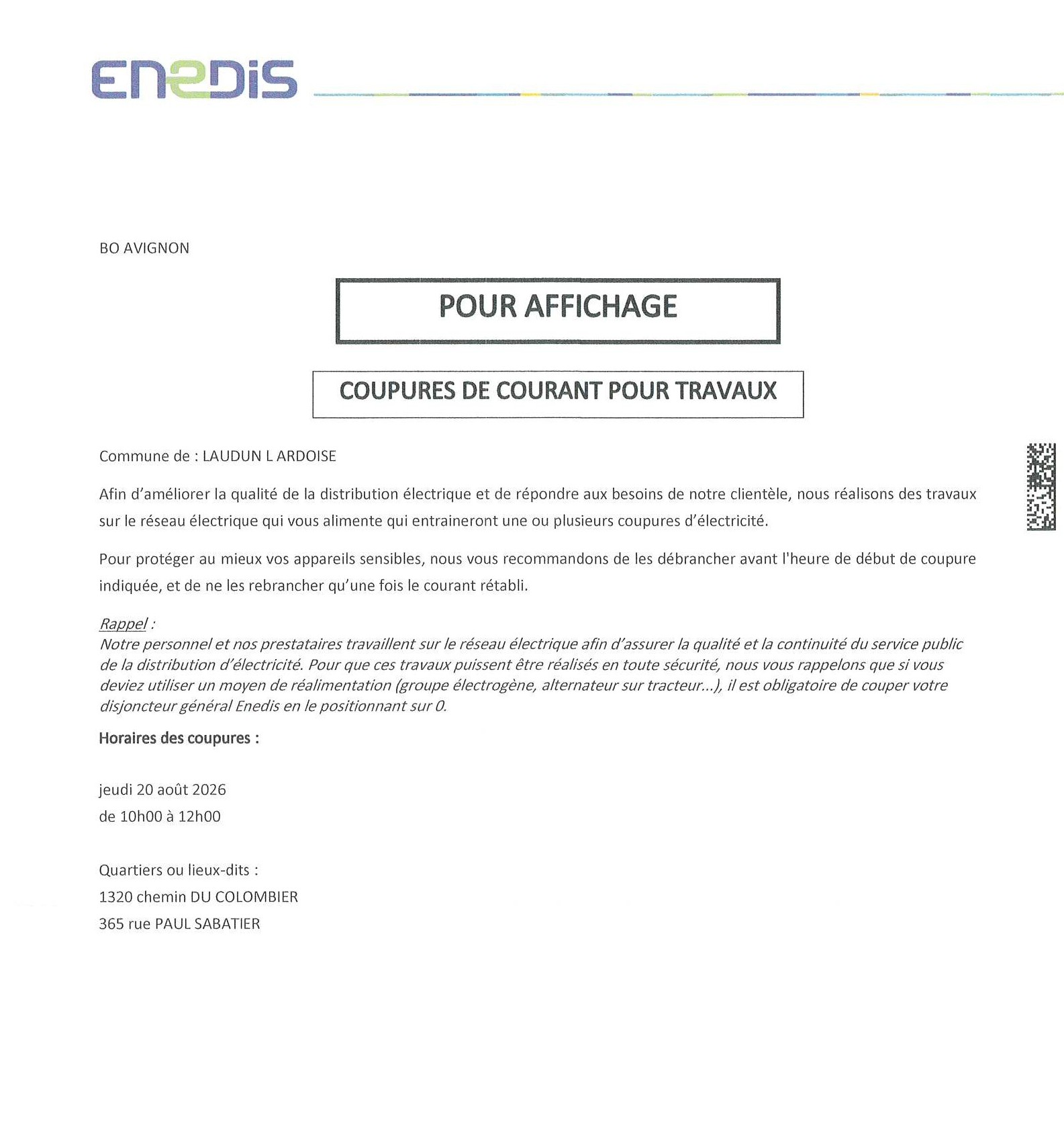 enedis coupure 20 08 2026